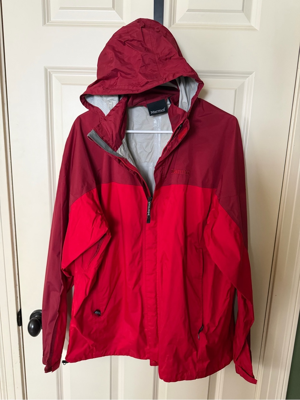 Marmot Two-Tone Red Hooded Waterproof Rain Jacket